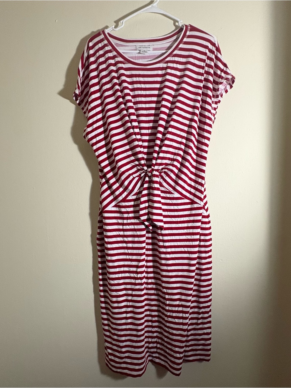 Women's Liz Claiborne Red and White  Striped Rayon Knit Midi Dress Size XL